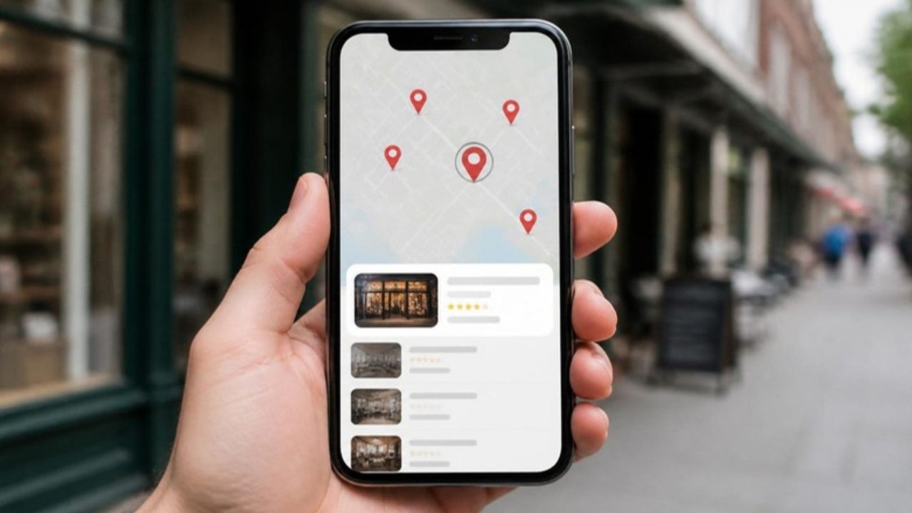 Akıllı telefonda Google Haritalar'da yerel arama sonuçlarında öne çıkan işletme konum işaretleri