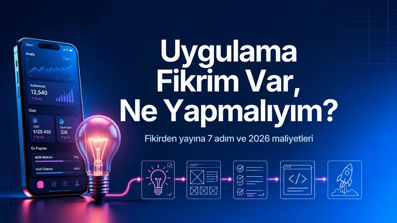 Uygulama Fikrim Var, Ne Yapmalıyım? Fikirden Yayına 7 Adım ve 2026 Maliyetleri