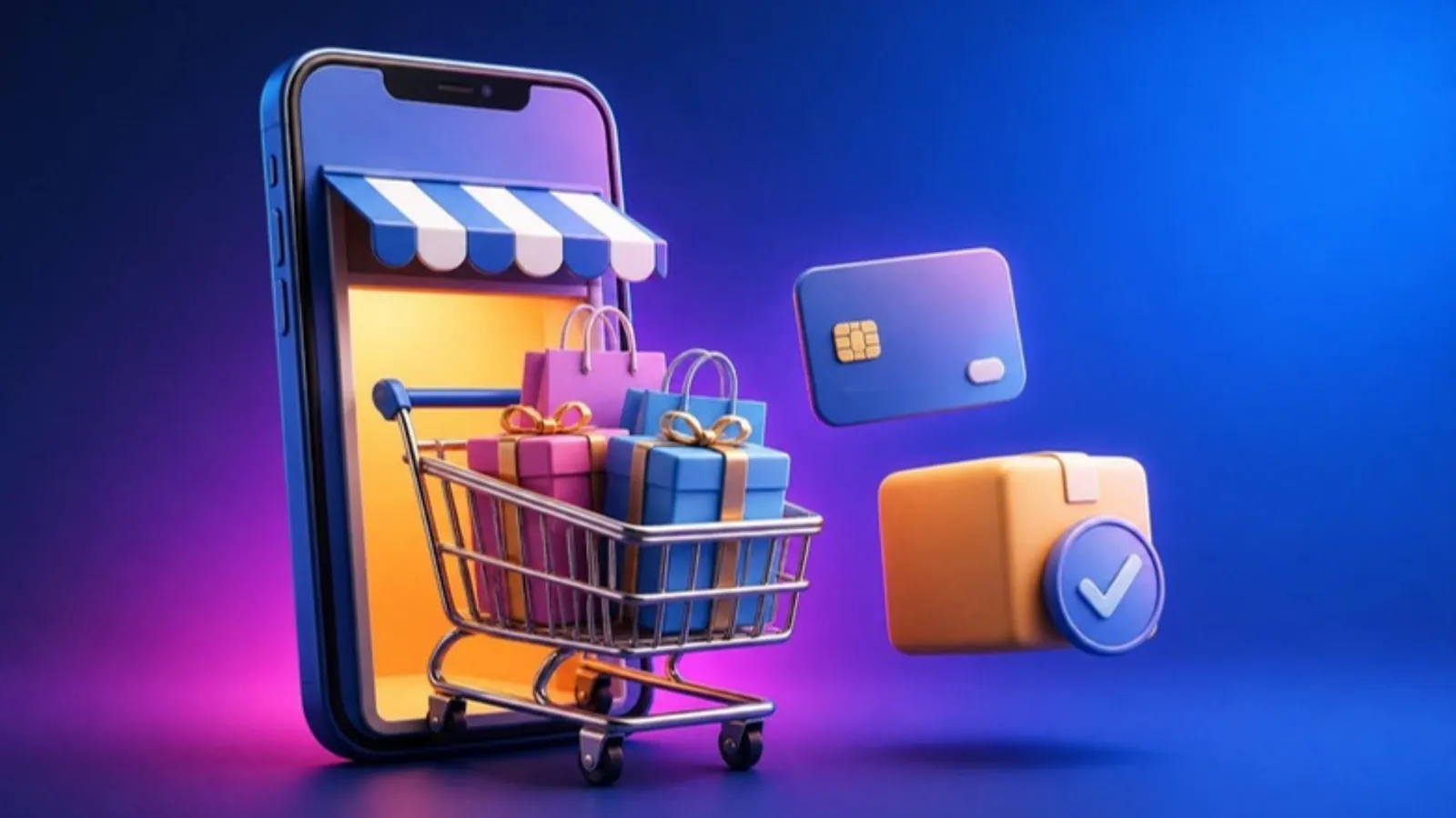 E-ticaret sitesi: telefondaki online mağazadan alışveriş sepeti, ödeme ve kargo